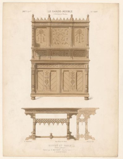 Buffet cabinet and table, Gothic style