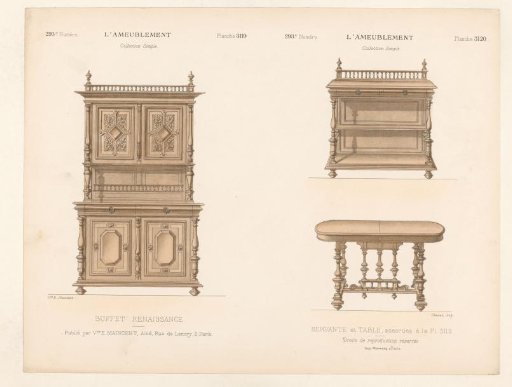 Buffet cabinet, cabinet and table