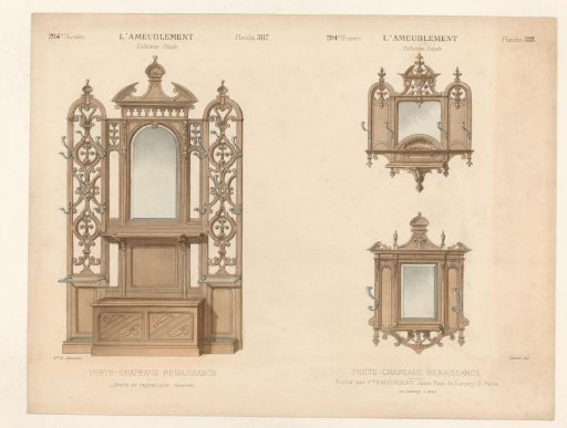 Furniture with mirror and coat racks and two coat racks
