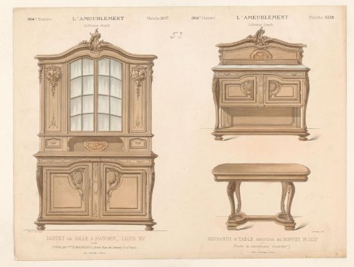 Buffet cabinet, cabinet, and table