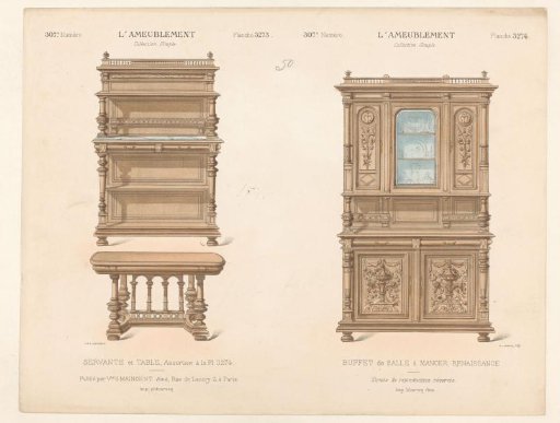 Cabinet, table, and buffet cabinet