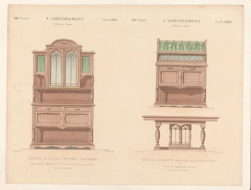 Buffet cabinet, cabinet, and table