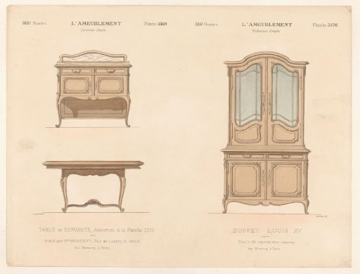 Table, cabinet, and buffet cabinet