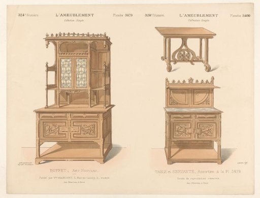 Buffet cabinet, table, and cabinet