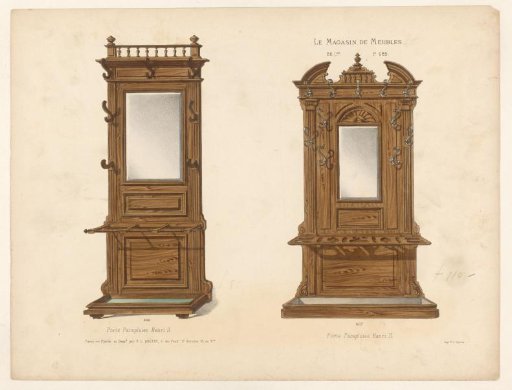 Two pieces of furniture with mirror and coat hooks