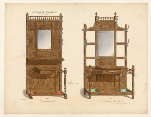 Two pieces of furniture with mirror and coat hooks