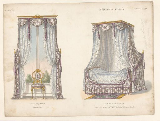 Window with curtains and a canopy bed with draperies