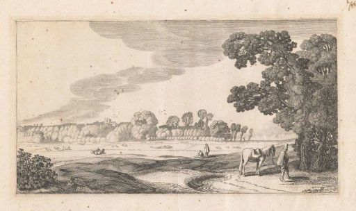 Pastoral landscape with a man wading
