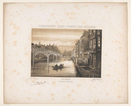 Vision of the Rotte river in Rotterdam with a railway line