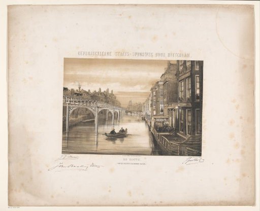 Vision of the Rotte river in Rotterdam with a railway line