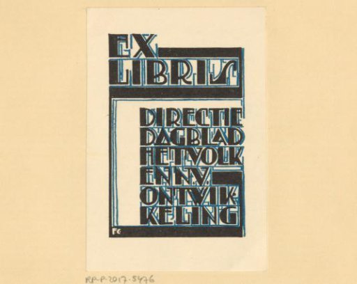 Ex libris of the Directorate of the Daily Newspaper Het Volk and N.V. Ontwikkeling