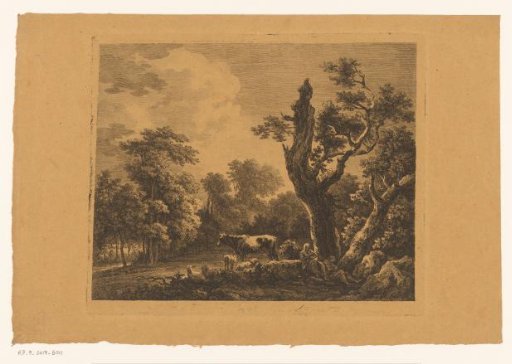 Shepherd Couple with Flock in a Clearing in the Forest