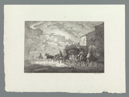 Coach Drawn by Four Mules: Night Scene