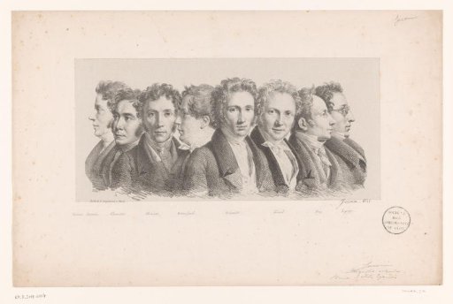 Group portrait of eight artists from Lyon