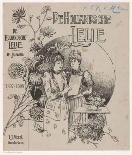Cover design for: De Hollandsche Lelie. Weekly for young ladies, 11th year, 1897-1898