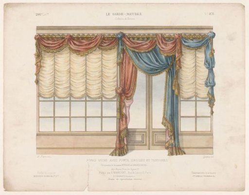 Window assembly with door and curtains