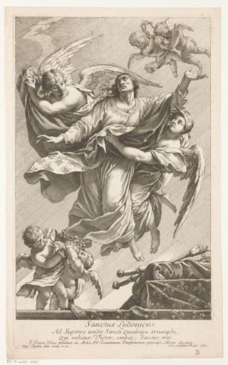 Saint Louis IX carried to heaven by two angels