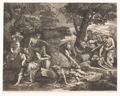 Romulus and Remus found by shepherds
