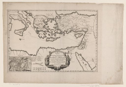 Map of the journeys of the apostles Peter and Paul, with a plan of Jerusalem