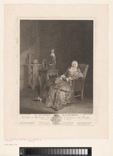 Interior with a lady holding a book on her lap