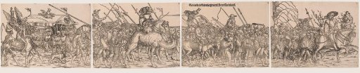 Procession of soldiers to the right, consisting of four parts