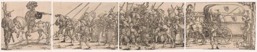 Procession of soldiers to the left, consisting of four parts