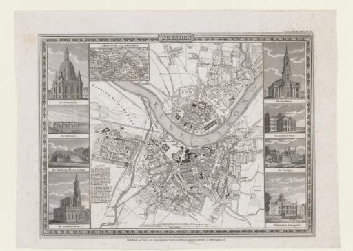 Map of Dresden with views of buildings in the city