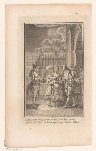 Scene from La Place royale with a Group of Figures Before a Building at Night