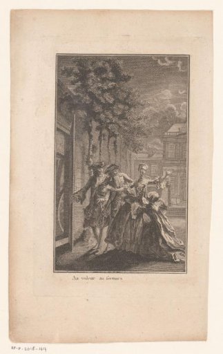 Scene from La Veuve with Four Figures on a Courtyard at Night