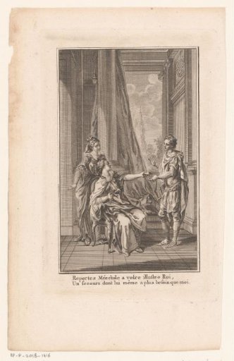 Scene from Sophonisbe with a messenger before two women
