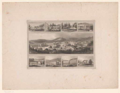 View of Mariënbad with eight views of prominent buildings in the town