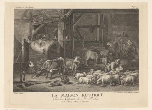Farm with cattle and a group of drinking people