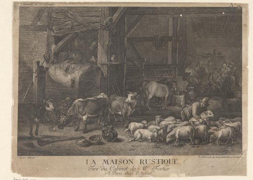 Farm with cattle and a group of drinking people
