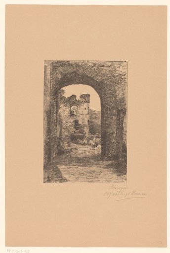 View through a gate of the ruins of Rheinfels Castle
