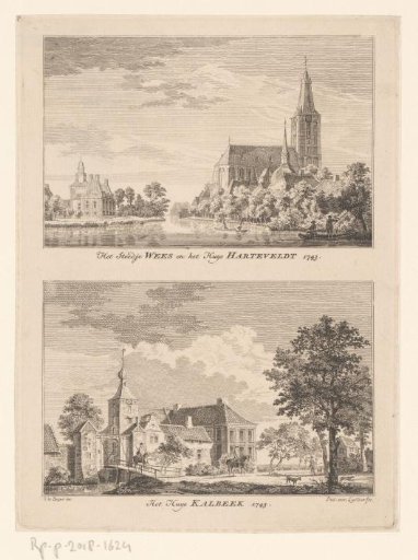 City view at Weeze and the Houses Hartefeld and Kalbeek, 1743