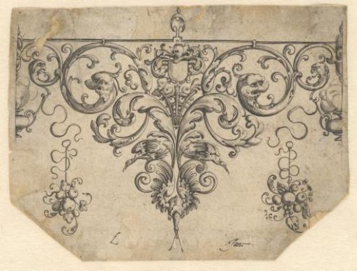 Point with scrolls, empty coat of arms and a snail