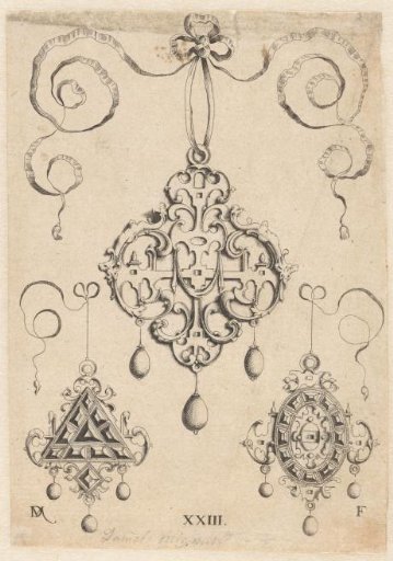 Three pendants with scrollwork