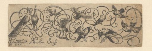 Ten birds on five stylized scrolls with two peacocks