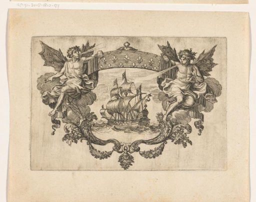 Vignette with a sailing ship