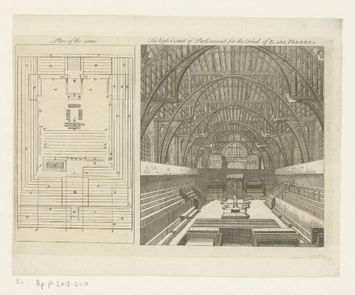 View and plan of the High Court of Parliament during the trial of Laurence Shirley, 4th Earl Ferrers