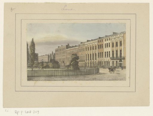 View of a park and a row of houses, London