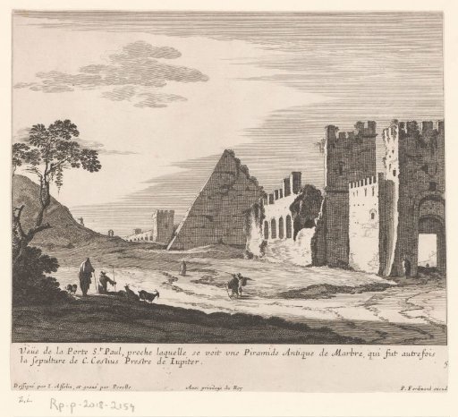 View of the Porta San Paolo and the Pyramid of Cestius, in Rome