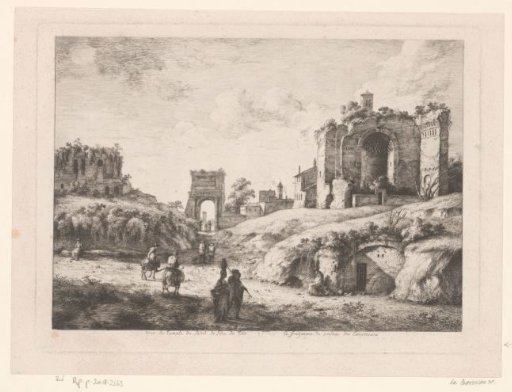 View of the Arch of Titus and other ruins on the Roman Forum