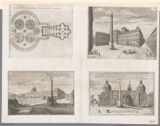 Plan of St. Peter's Square, View of the Column of Antoninus Pius and Two Views of Obelisks, in Rome
