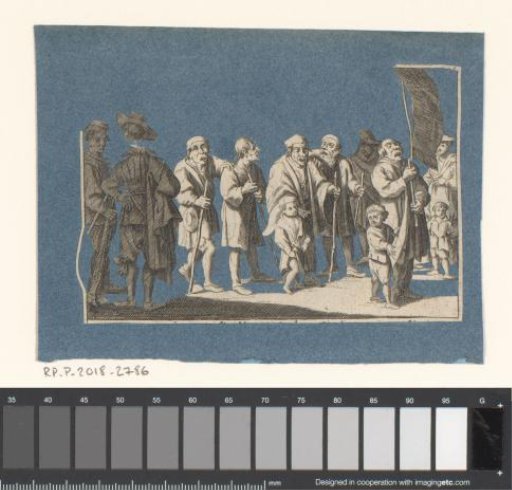 Fragment of a collage of cut-out prints pasted on blue paper