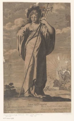 Sibyl of Cumae, with the Resurrection of Christ in the background