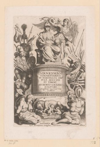 Personification of Rome, seated on a pillar and crowned by Victory