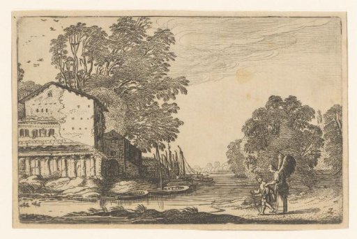Tobias and the angel in a landscape with a ruin