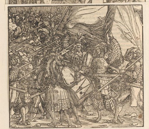 Procession of Soldiers with Lances Accompanied by Music and Flag Bearers