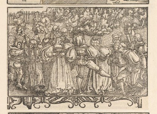 Dancing crowd in a garden